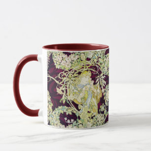Taza Mujer mucha con margarita, Art Nouveau vintage