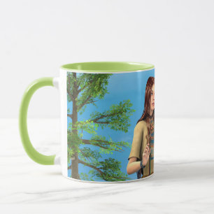 Taza Mujer Nativa Americana Arte de Bosque y Pájaro