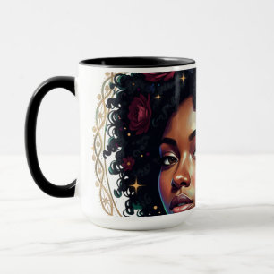Taza Mujer Negra Afro Floral Oscuro