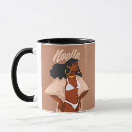 Taza Mujer negra, bikini blanco, listo para la playa