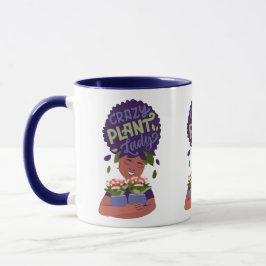 Taza Mujer Negra Crazy Plant Lady, Abrazando plantas