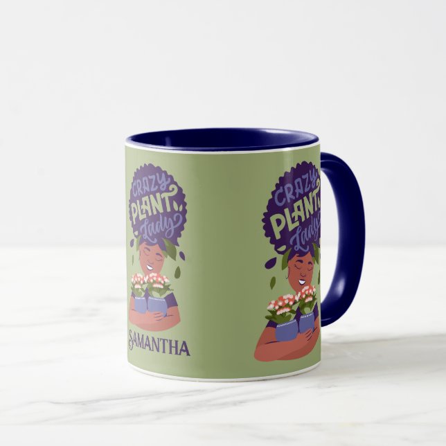 Taza Mujer Negra Crazy Plant Lady, Abrazando plantas (Anverso derecho)