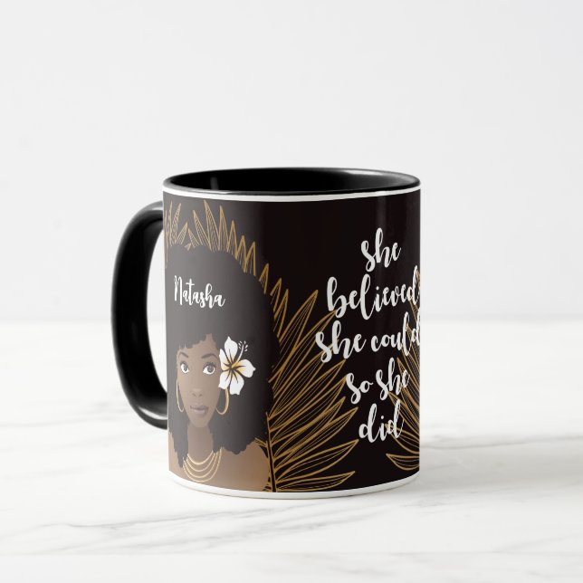 Taza Mujer negra, creyó que podía, oro y negro (Anverso izquierdo)