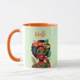 Taza Mujer negra, flores tropicales y loro