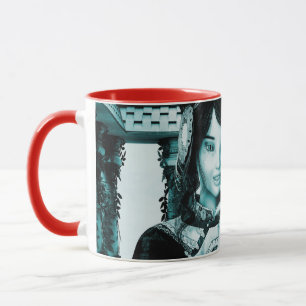 Taza Mujer Real Asiática Arte de Retrato Azul
