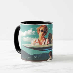 Taza Mujer relajándose en un ovni en el desierto