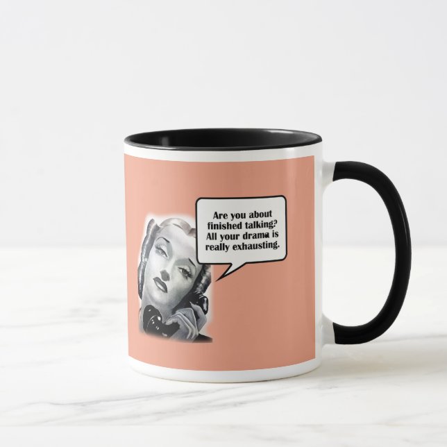 Taza Mujer retro en el teléfono, drama (Derecha)