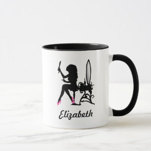 Taza Mujer rosada y negra elegante de la silueta de la