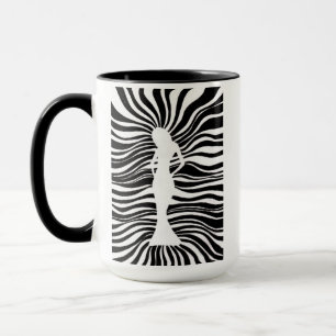 Taza Mujer Silueta Tripi Psicodélica en Blanco y Negro