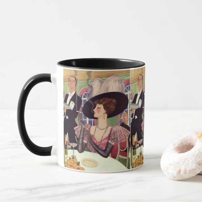 Taza Mujer ventilado Fumar Cigarrillo beber champagne (Con donut)