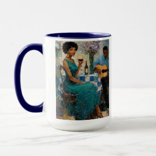 Taza Mujer Vibrante de Jazz Bistro de Azul Verdoso Arte