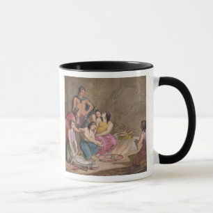 Taza Mujeres aztecas que hacen el pan del maíz, Méxic