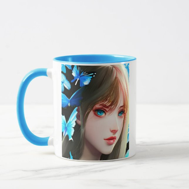 Taza Mujeres de bonito con mariposas azules personaliza (Izquierda)