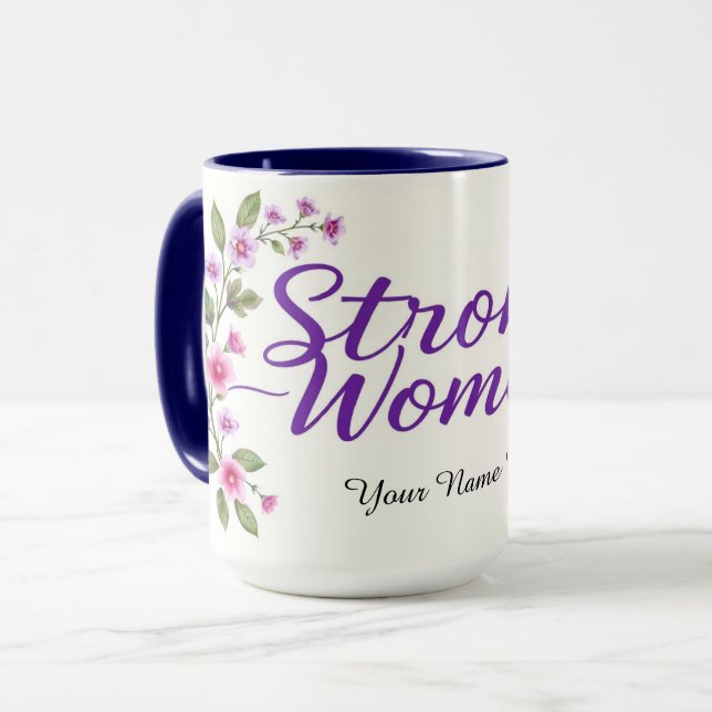 Taza Mujeres Fuertes Elegantes Púrpura Escritura Floral (Anverso izquierdo)
