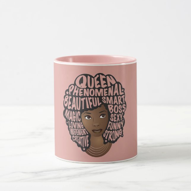 Taza Mujeres motivadoras negras, pelo natural, rosa Rub (Centro)