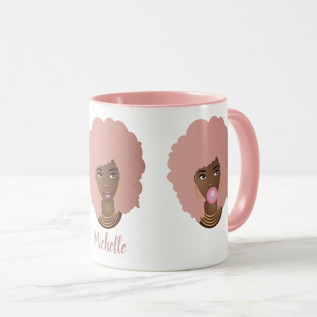 Taza Mujeres negras con afroo rosado, bblegum y familia (Anverso derecho)