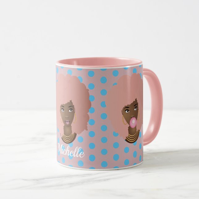 Taza Mujeres negras con puntos rosados de afroo, bblegu (Anverso derecho)