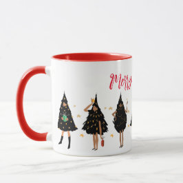 Taza Mujeres negras vestidas con Fiesta de árbol de Nav