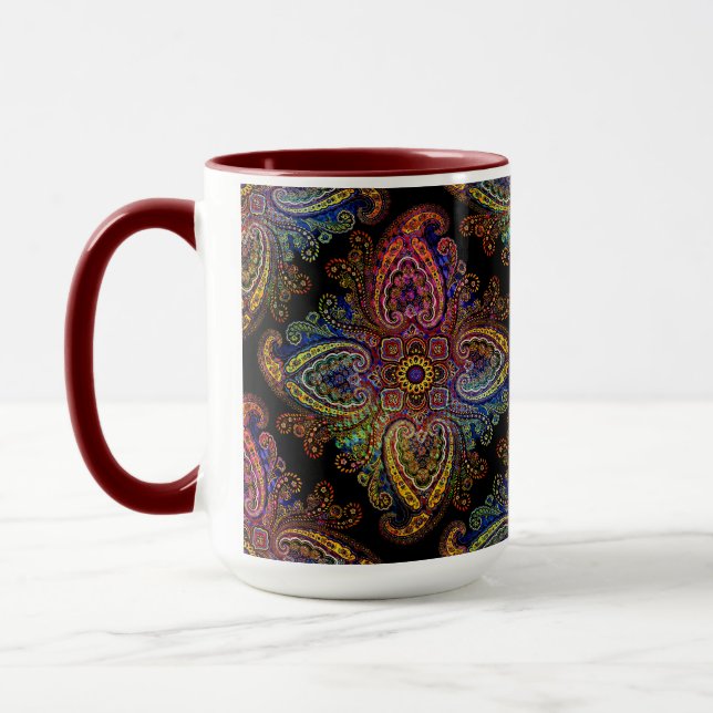 Taza Multicilored Paisley on Black Background (Izquierda)