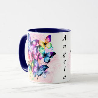 Taza Multicolor Acuarela Fluir mariposas Muñeca