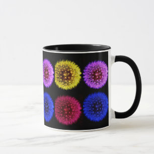 Taza multicolora de los dientes de león