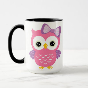Taza Muñeca desplegable de búho rosado con nombre perso