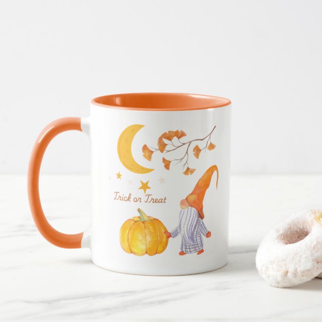 Taza Muñeca naranja de calabaza de Halloween (Con donut)