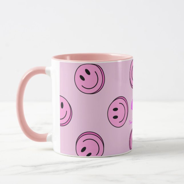 Taza Muñeca rosa de cara feliz con mango rosa (Izquierda)