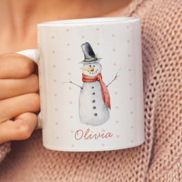 Taza Muñeco de nieve a la acuarela rústica personalizad
