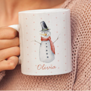 Taza Muñeco de nieve a la acuarela rústica personalizad