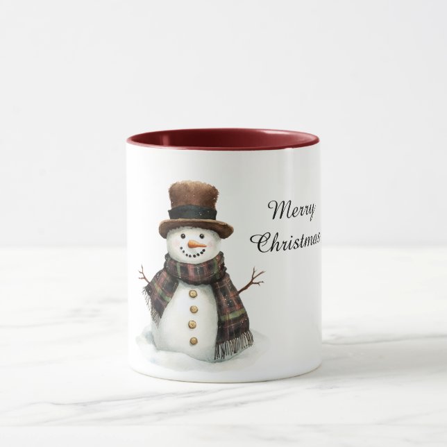 Taza Muñeco de nieve de Navidad con bufanda de cuadros (Centro)