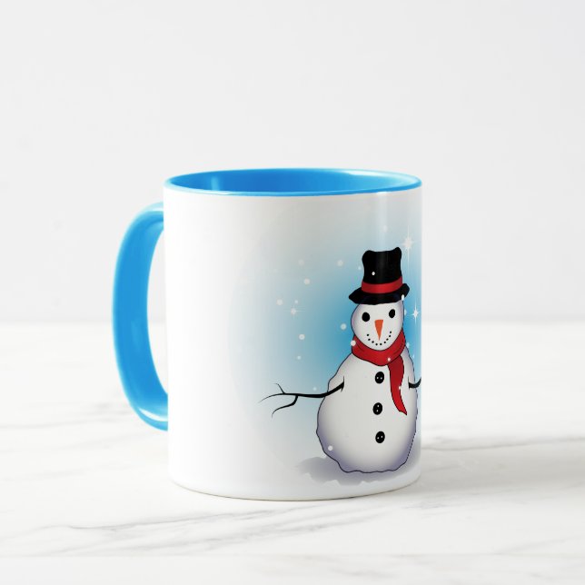 Taza Muñeco de nieve divertido con tono azul suave en B (Anverso izquierdo)