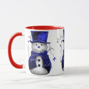 Taza Muñeco de nieve lindo en navidad azul del