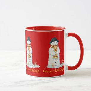 Taza Muñeco de nieve sonriente lindo con la nota para