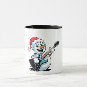 Taza Muñeco de nieve tocando guitarra eléctrica Santa N