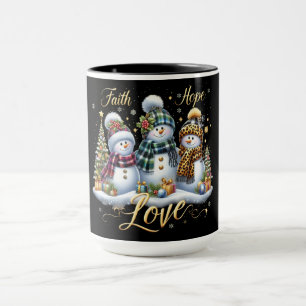 Taza Muñecos de nieve con regalos y árboles