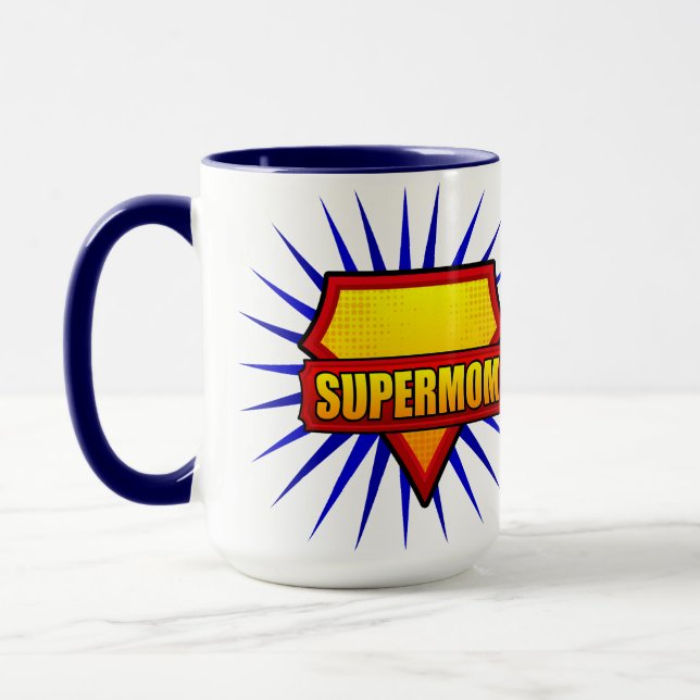 Taza Muñoz de arte pop Escudo de Supermamás (Izquierda)