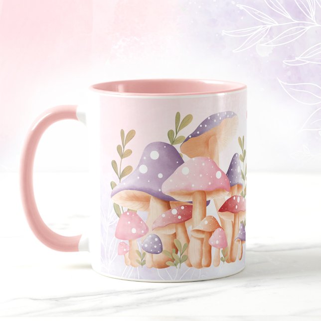 Taza Musgos morados rosados Cuadros Nombre de Caída Mug (Pink Purple Mushrooms Cute Fall Name Mug)