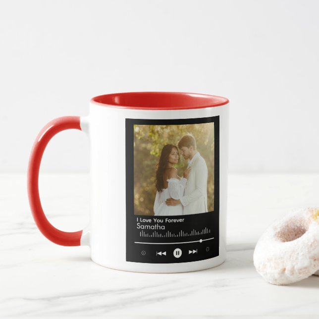 Taza Music Player Valentines Day Add Title, Name Photo (Con donut)