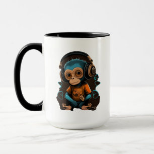 Taza Música Cute Monkey Escuchando, Música Mono Inmerso