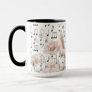 Taza Música De Hojas Vintage Con Flores Lejanas Peony R