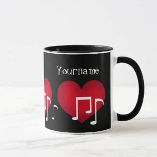 Taza Música en blanco y negro nota corazón rojo persona