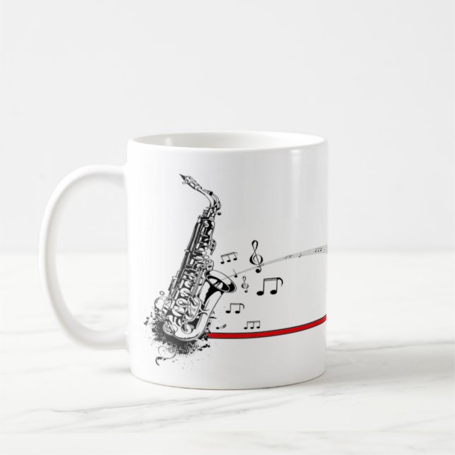 Taza musical del saxofón para los amantes de la (Izquierda)