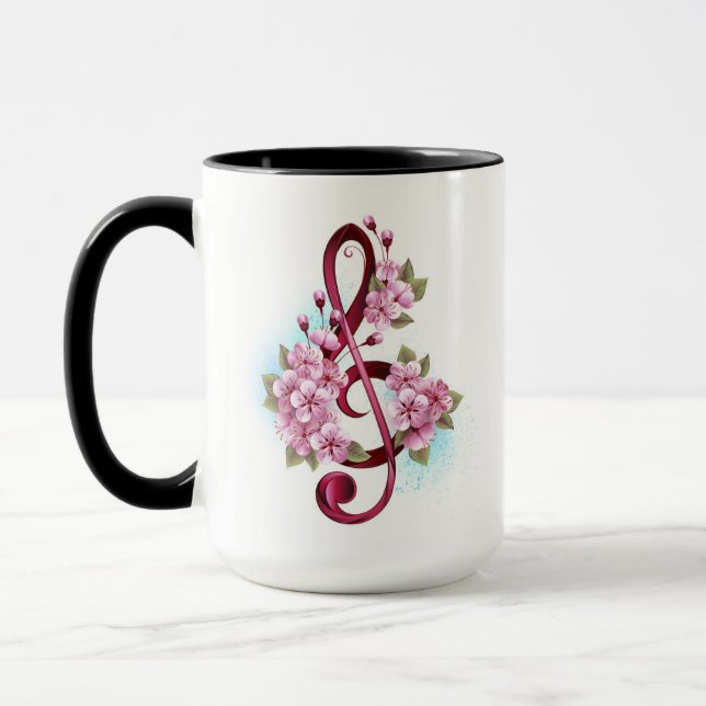 Taza Musical treble clef notes with Sakura flowers (Izquierda)