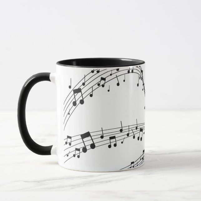 Taza Músico de patrón de notas musicales en blanco y ne (Izquierda)