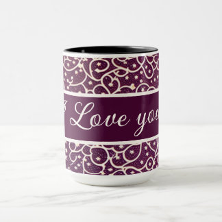 Taza Muster Ornamente weinrot, weiß