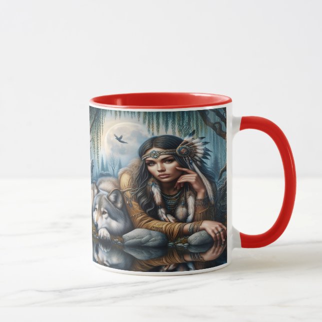 Taza Mystical Una Mujer Nativa Estadounidense Con Lobos (Derecha)