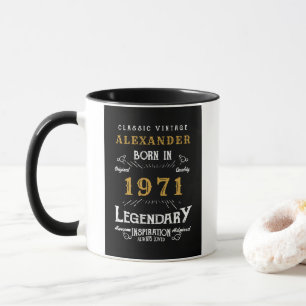 Taza Nacido en el 50º cumpleaños 1971, negro vintage