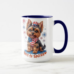 Taza Nacido en Sparkle - Cute Patriotic Yorkie 4 de jul