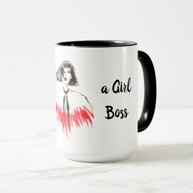 Taza Nacido para ser Chica Jefe Rojo Ringer 15oz (Anverso derecho)